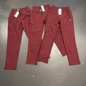 Figs Yola High Waisted Scrub Pants Womens XXS 2XS Burgundy Red Nursing Lot of 3